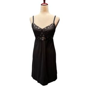 Vtg Y2K Element Dress Polka Dot Empire Waist Babydoll Mini Sleeveless M Black